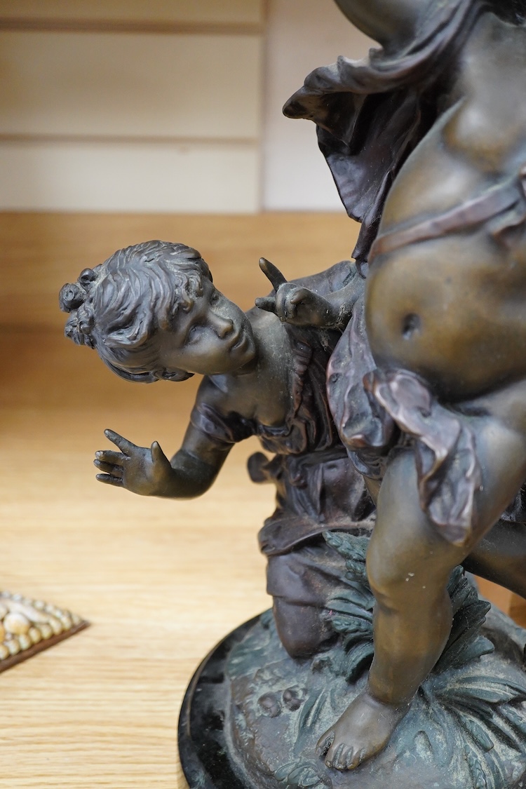 After Auguste Moreau (French, 1834-1917), Blindfolded Eros and Young Psyche, a bronze study, 45cm high
